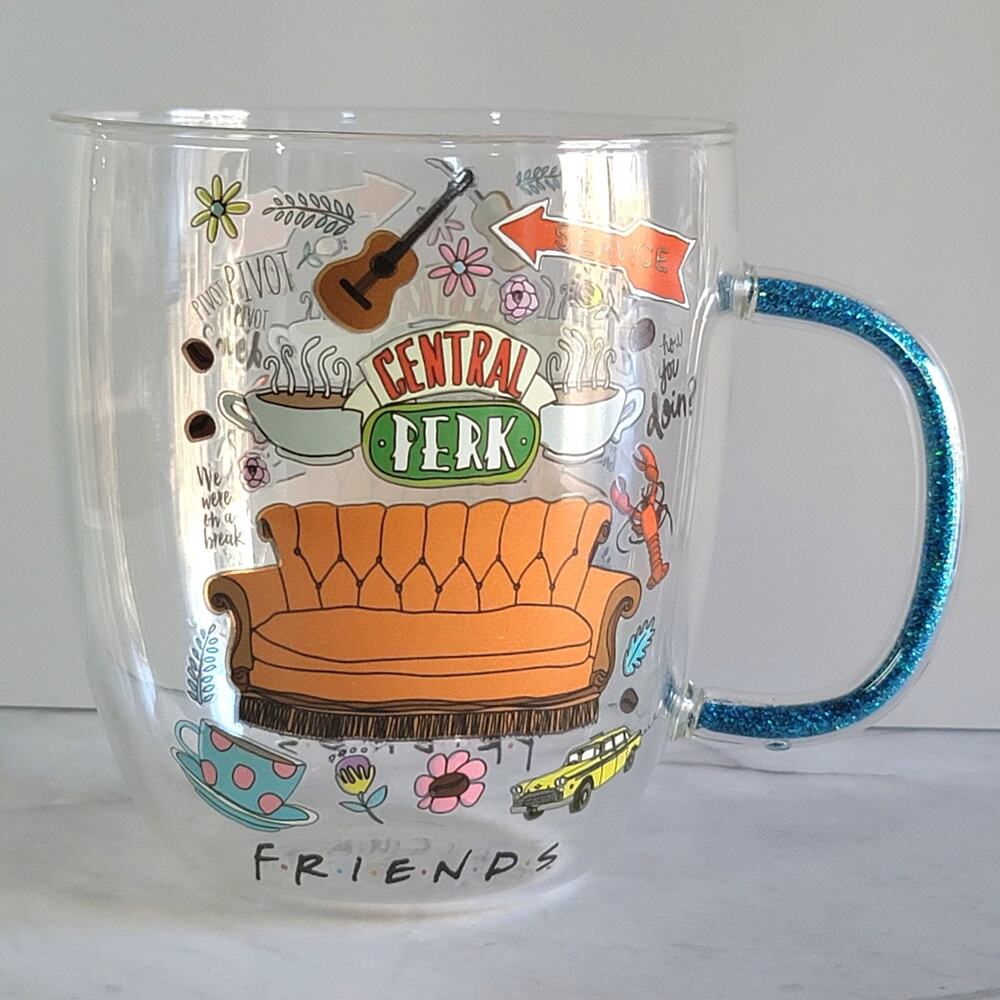Rare FRIENDS the TV Show CENTRAL PERK Clear Coffee Mug by Silver Buffalo 22 oz - Picture 2 of 12